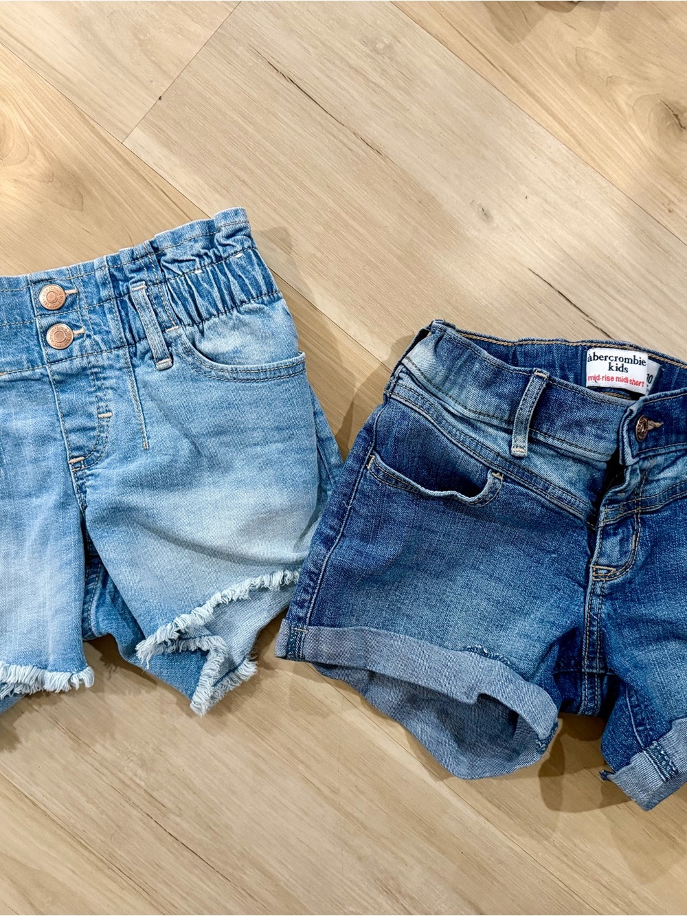 abercrombie kids Two-Tone Denim Shorts — Light Blue & Dark Blue